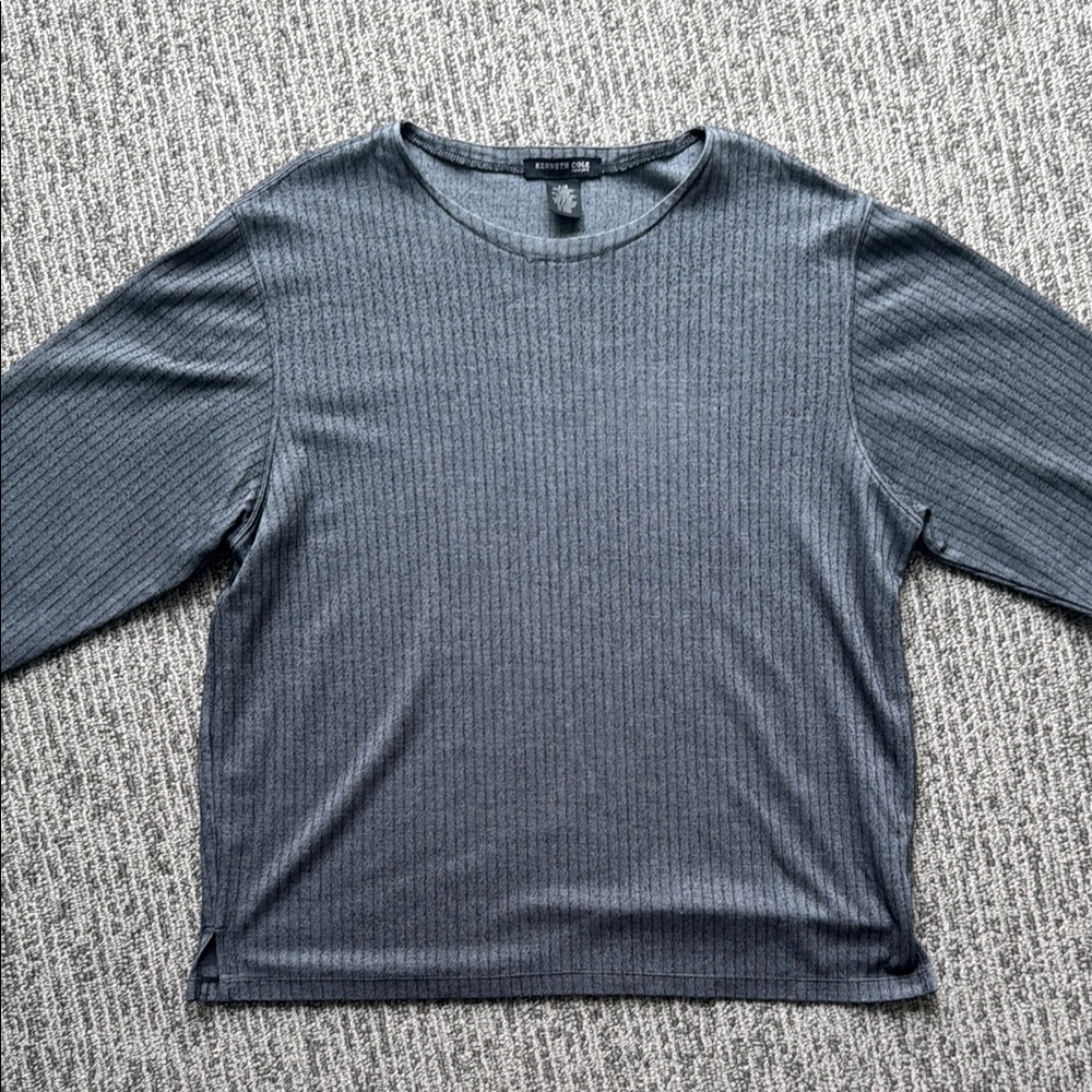 Gray Ribbed Long Sleeve Top